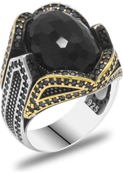Faset Kesim Siyah Zirkon Taşlı Pagan Tasarım 925 Ayar Gümüş Erkek Yüzük modelleri