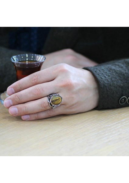 Kaplangözü Taşlı Yanları Zülfikar Detaylı 925 Ayar Gümüş Erkek Yüzük fiyatları