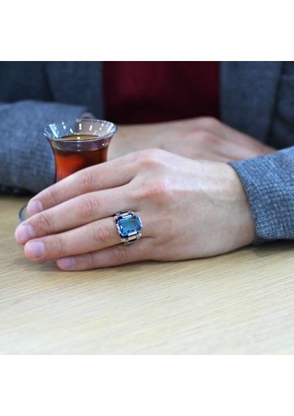 Aqua Baget Taşlı Avangarde Tasarım 925 Ayar Gümüş Şah Cihan Yüzüğü modelleri