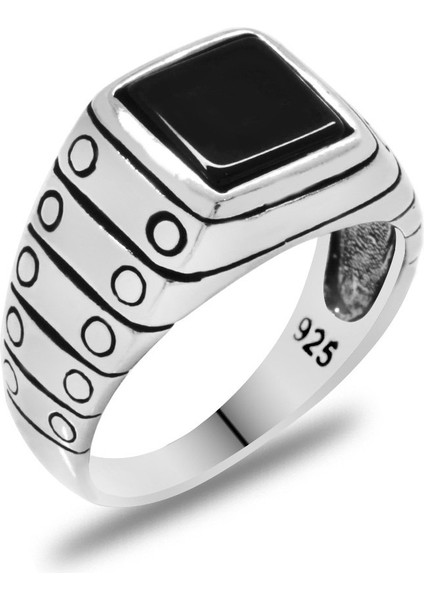 Kare Oniks Taşlı Elegance Tasarım 925 Ayar Gümüş Erkek Yüzük modelleri