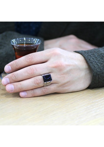 Oval Siyah Oniks Taşlı Sarmaşık Tasarım 925 Ayar Gümüş Erkek Yüzük fiyatları