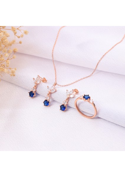 925 Ayar Gümüş Safir Taşlı Takı Seti indirimleri