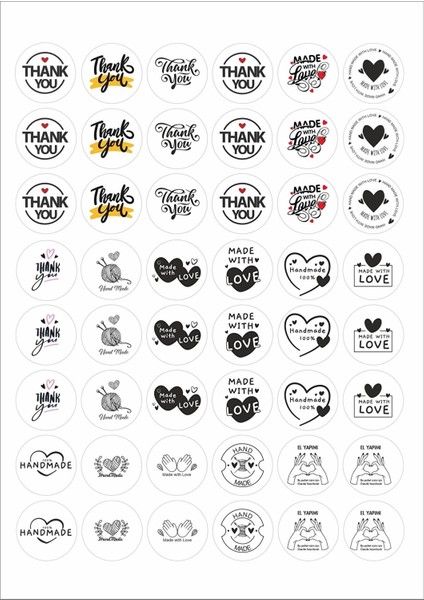 Thank You-Hand Made With Love Etiket, 17 Farklı Tasarım Sticker 96 Adet fiyatları