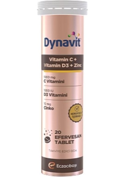 Dynavit Vitamin C, Vitamin D3, Çinko Içeren Takviye Edici Gıda 20 Efervesan Tablet