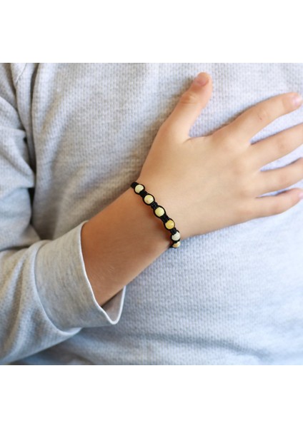 Makrome Örgülü Küre Kesim Mat Beyaz Doğal Damla Kehribar Bebek Bileklik modelleri