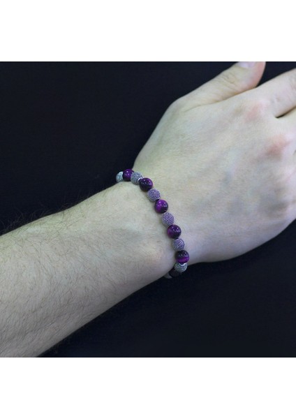 Mor Kaplangözü Metal Kombinli Küre Kesim Doğal Taş Bileklik modelleri
