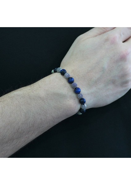 Mavi Kaplangözü Metal Kombinli Küre Kesim Doğal Taş Bileklik fiyatları