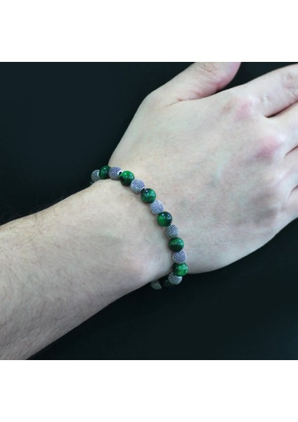 Yeşil Kaplangözü Metal Kombinli Küre Kesim Doğal Taş Bileklik modelleri