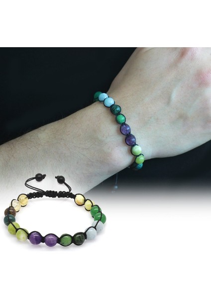 Makrome Örgülü Küre Kesim Çoklu Doğal Taş Kombinli Erkek Şifa Bilekliği fiyatları