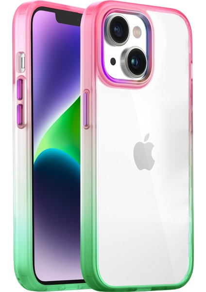 Buff iPhone 14 Plus Air Bumper Rainbow Kılıf Pink Green