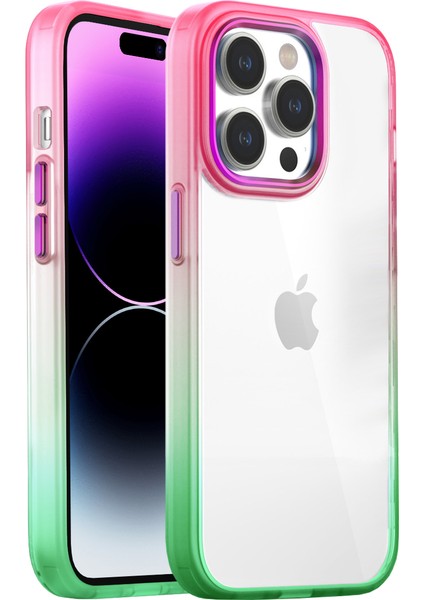 iPhone 14 Pro Max Air Bumper Rainbow Kılıf Pink Green