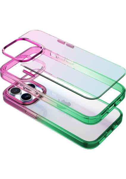 iPhone 14 Pro Max Air Bumper Rainbow Kılıf Pink Green