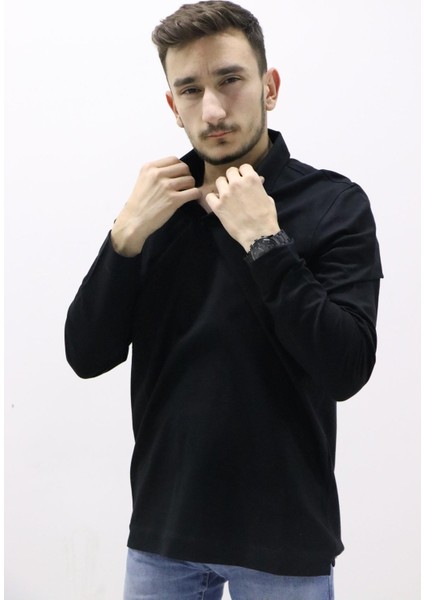 1120432 Erkek Siyah Polo Yaka Kazak fiyatları