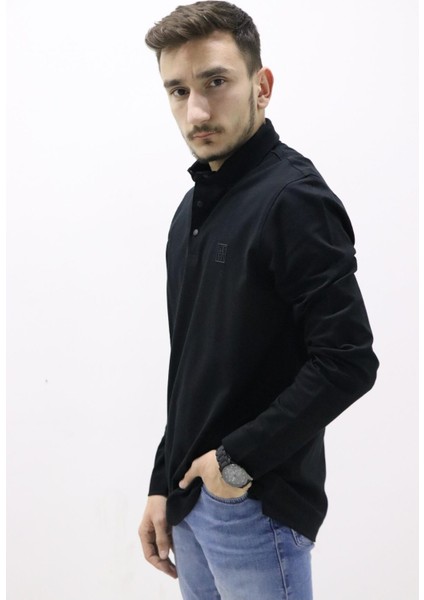 1120432 Erkek Siyah Polo Yaka Kazak modelleri