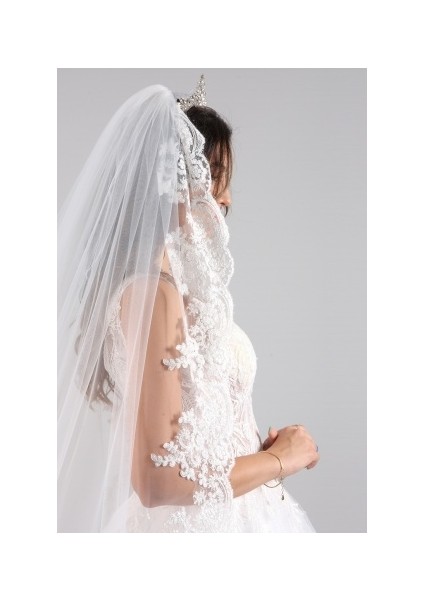 Gelin Duvağı Uzun Fransız Dantelli Kırıkbeyaz Gelin ve Nikah Duvağı Boyu 220 cm Eni 300 cm fiyatları
