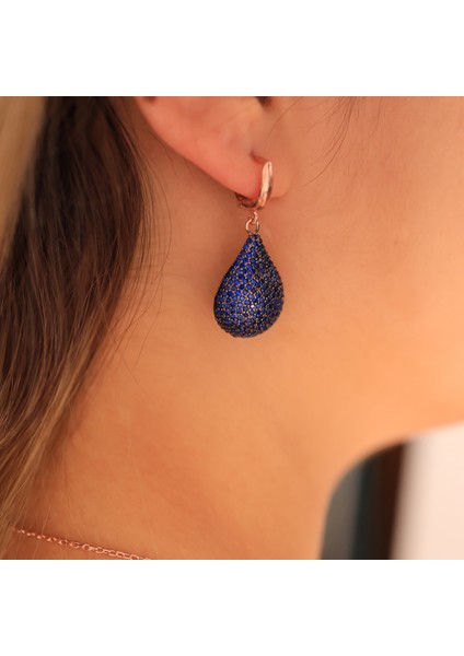 925 Ayar Gümüş Safir Taşlı Damla Küpe