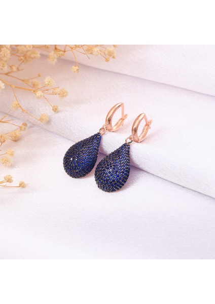 925 Ayar Gümüş Safir Taşlı Damla Küpe fırsatları