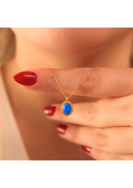 925 Ayar Gümüş Opal Taşlı Oval Kolye Küpe Set indirimleri