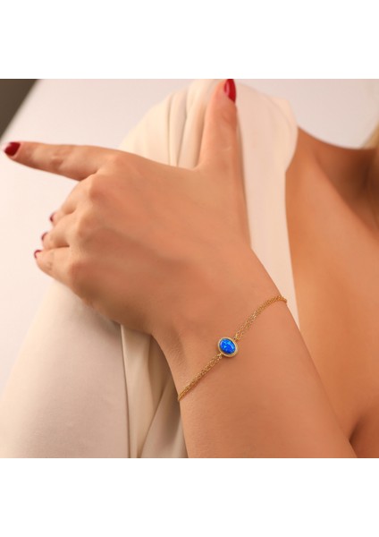 925 Ayar Gümüş Opal Taşlı Oval Bileklik