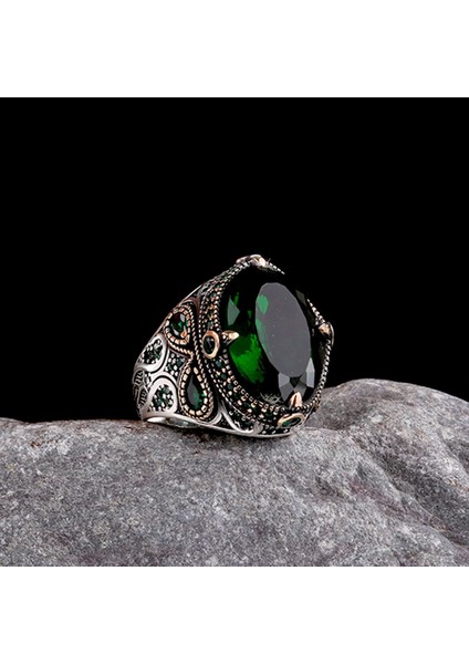 925 Ayar Gümüş Yeşil Renk Zirkon Taşlı Yüzük