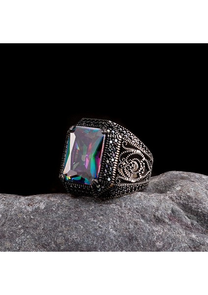 925 Ayar Gümüş Mistik Topaz Taşlı Yüzük