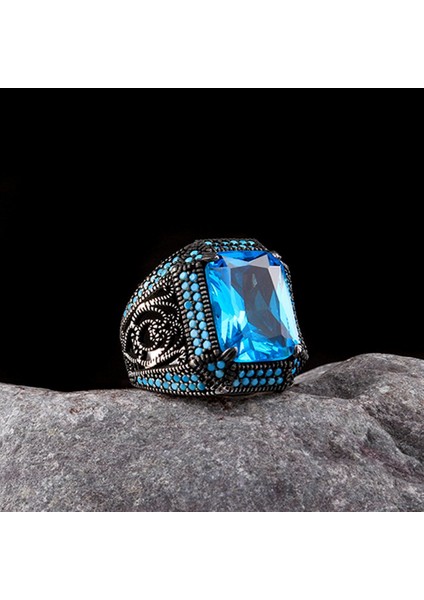 925 Ayar Gümüş Aqua Taşlı Yüzük