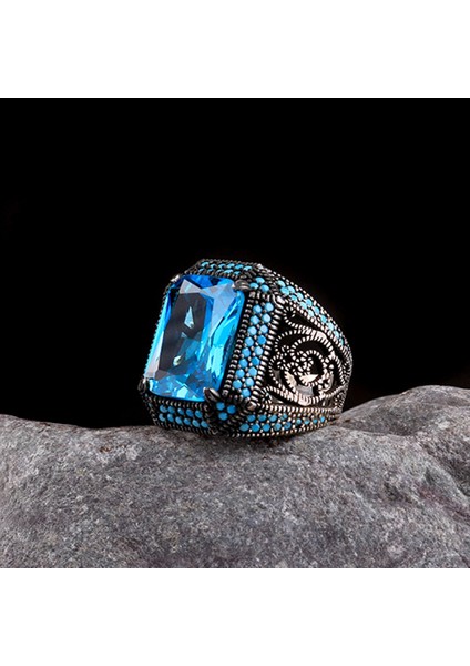 925 Ayar Gümüş Aqua Taşlı Yüzük fiyatları