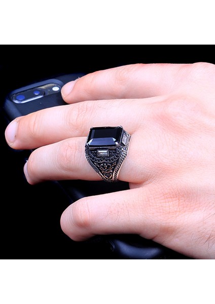 925 Ayar Gümüş Siyah Zirkon Taşlı Erkek Yüzük modelleri