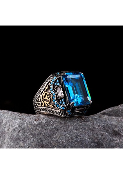 925 Ayar Gümüş Siyah Zirkon Taşlı Erkek Yüzük