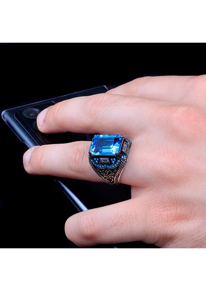 925 Ayar Gümüş Siyah Zirkon Taşlı Erkek Yüzük modelleri