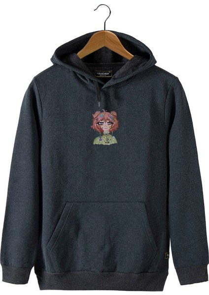 Erkek Antrasit Önü Anime Kız Baskılı Kapüşonlu Sweatshirt 22K-5200322-7