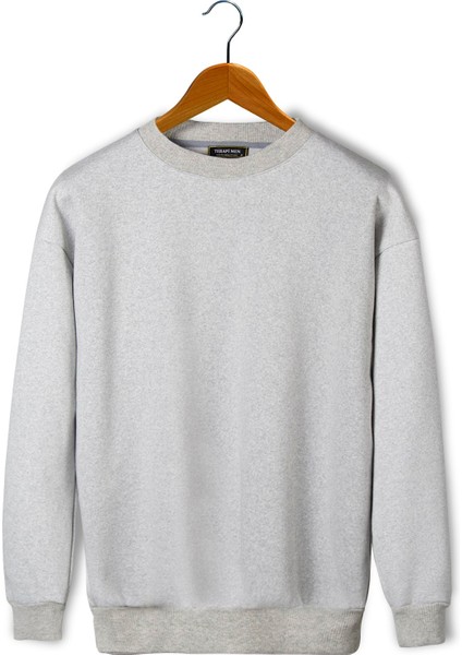 Unisex Gri Oversize Üç Iplik Şardonlu Bisiklet Yaka Sweatshirt 22K-5200177
