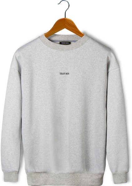 Unisex Gri Önü Terapi Men Baskılı Oversize Üç Iplik Şardonlu Bisiklet Yaka Sweatshirt 22K-5200177-1