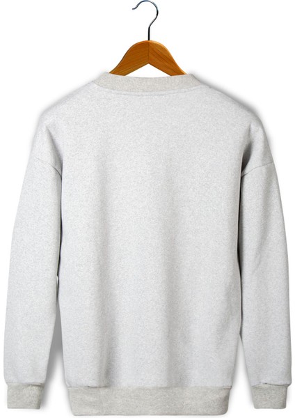 Terapi Men Unisex Gri Göğsü T Baskılı Oversize Üç Iplik Şardonlu Bisiklet Yaka Sweatshirt 22K-5200177-2