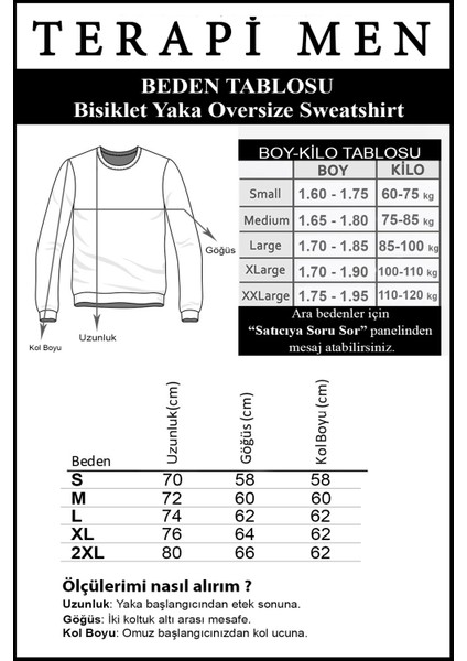 Terapi Men Unisex Gri Göğsü T Baskılı Oversize Üç Iplik Şardonlu Bisiklet Yaka Sweatshirt 22K-5200177-2