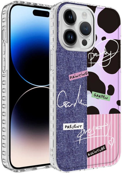 Case 4U Apple iPhone 14 Pro Max Kılıf Airbag Kenarlı Renkli Desenli Silikon Elegans Kapak NO8 Renkli