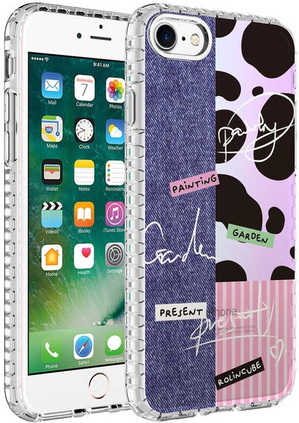 Apple iPhone 7 Kılıf Airbag Kenarlı Renkli Desenli Silikon Elegans Kapak NO8 Renkli