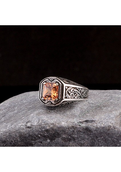 925 Ayar Gümüş Kalem Işleme Motif Zirkon Taşlı Erkek Yüzük fiyatları