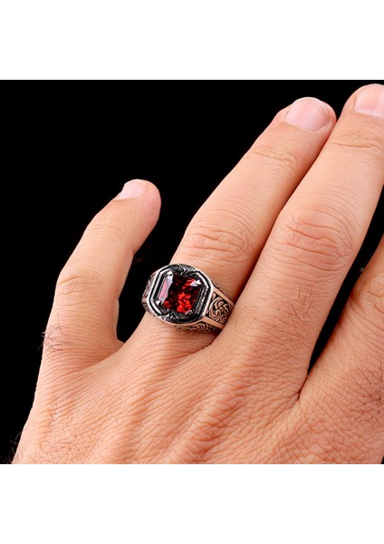 925 Ayar Gümüş Kalem Işleme Motif Zirkon Taşlı Erkek Yüzük modelleri