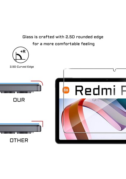 MTK Moveteck Xiaomi Redmi Pad 10.6inç Uyumlu Ekran Koruyucu 9h Temperli Nano Cam Tam Kaplar Zırh Tank