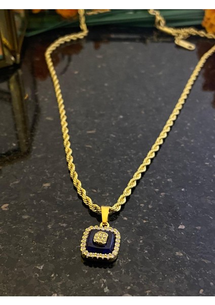 Aksesuarr Çarşısı Aksesuar Çarşısı Italyan Zincir Cam Göz Kare Detaylı Kolye Gold fiyatları
