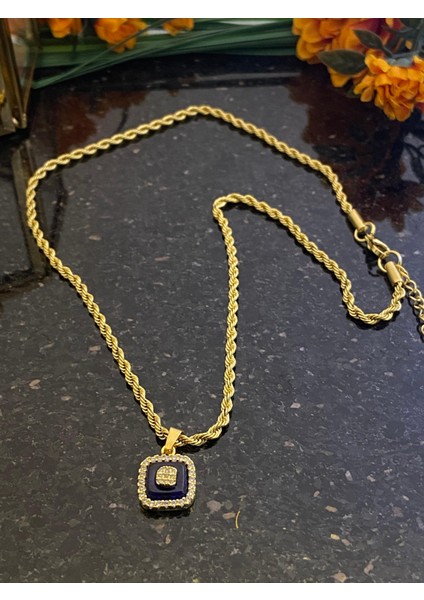 Aksesuarr Çarşısı Aksesuar Çarşısı Italyan Zincir Cam Göz Kare Detaylı Kolye Gold fırsatları