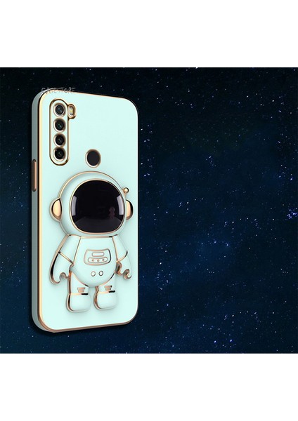 MTK Moveteck Xiaomi Redmi Note 8 Uyumlu Uyumlu Kılıf Kamera Lens Korumalı Astronut Standlı 6d Sevimli Parlak Gold Kenarlı Altın Şerit Işlemeli Silikon Gezegen Uzay Yeni Moda Astronot