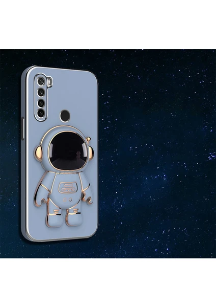 MTK Moveteck Xiaomi Redmi Note 8 Uyumlu Uyumlu Kılıf Kamera Lens Korumalı Astronut Standlı 6d Sevimli Parlak Gold Kenarlı Altın Şerit Işlemeli Silikon Gezegen Uzay Yeni Moda Astronot