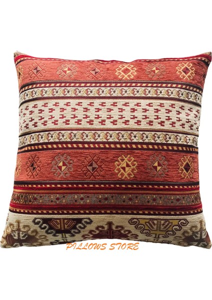 Kilim Desenli Krem-Kiremit Kırlent Kılıfı 45 cm *45 cm