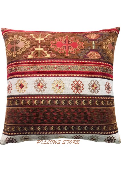 Kilim Desenli Kahverengi-Beyaz Kırlent Kılıfı 45 cm *45 cm