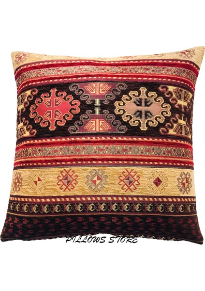 Kilim Desenli Siyah-Safran Kırlent Kılıfı 45 cm *45 cm