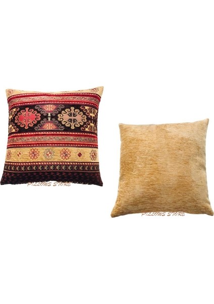 Kilim Desenli Siyah-Safran Kırlent Kılıfı Seti - 2 Adet 45 Cm* 45 cm