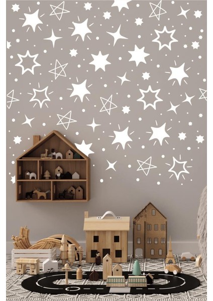 Yıldız Yağmuru Karışık Konsept Duvar Dekorasyon Sticker 200 Adet Beyaz