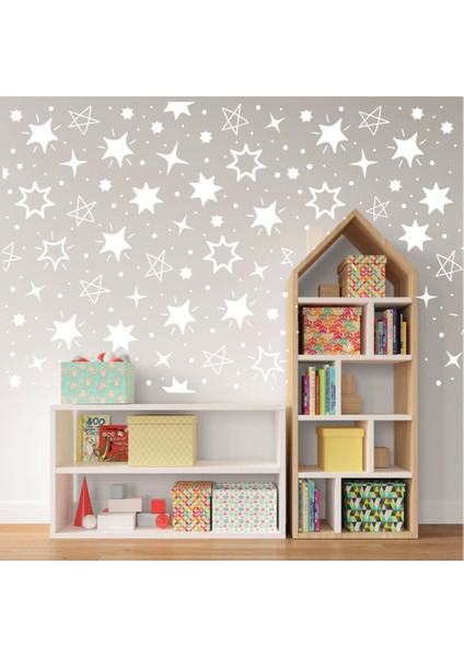 Yıldız Yağmuru Karışık Konsept Duvar Dekorasyon Sticker 200 Adet Beyaz fiyatları